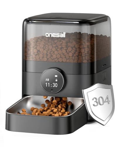 oneisall 3L Katzenfutter Automat 304 Edelstahlnapf 1 6 Mahlzeiten pro Tag Trockenfutterspender für Hunde Programmierbarem Timer