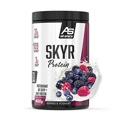 All Stars SKYR Protein-Pulver 400g I Whey-Protein-Konzentrat isländisches SKYR Eiweiß-Pulver I Low-Fat Low-Sugar Protein-Powder I cremiger Protein-Shake mit Berries Yoghurt-Flavour