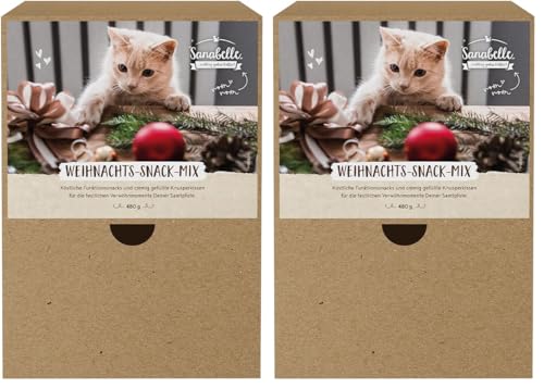 Sanabelle Weihnachts-Mixpaket 24 leckere Katzensnacks zum Probieren 24 x 20 g Bunter Snack-Mix Snacks für Katzen Packung mit 2