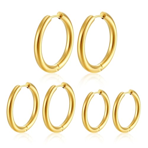 YOFDAL 3Paar Kleine Creolen für Damen Mädchen Mini Creolen Ohrringe Set Goldr Hypoallergen Helix Piercings