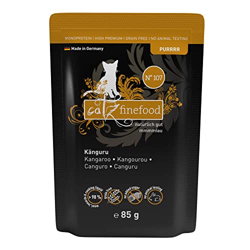catz finefood Purrrr Känguru Monoprotein Katzenfutter nass N 107 für ernährungssensible Katzen 70% Fleischanteil 16 x 85 g Beutel