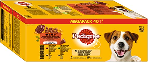 Pedigree Adult Hundenassfutter Gemischte Selektion 40 Portionsbeutel 40x100g nass in Gelee Rind Huhn Lamm Geflügel