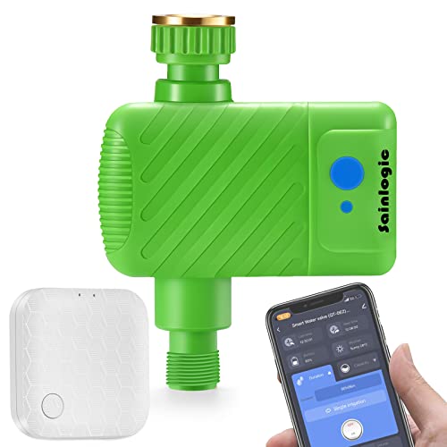 Sainlogic BewÃ¤sserungscomputer WLAN BewÃ¤sserungssystem mit ZusÃ¤tzlichem 2.4 GHz WiFi Smart Hub App Fernzugriff Automatische BewÃ¤sserung IP66 Wasserdicht WassermengenzÃ¤hler fÃ¼r Garten Rase GrÃ¼n