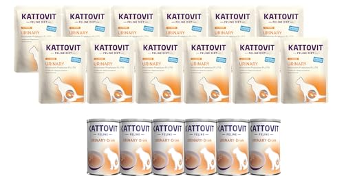 Kattovit Feline Diet Urinary Huhn 12 x 85g Nassfutter 6 x 135ml Drink Diätfutter für ausgewachsene Katzen mit Harnwegserkrankungen zarte Stückchen in Sauce C-Rezeptur