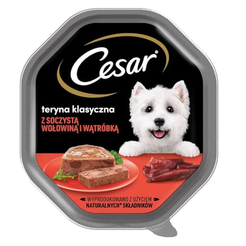 Cesar Klassik-Terrine Nassfutter für ausgewachsene Hunde mit saftigem Rindfleisch und Leber Schale 6 x 150g