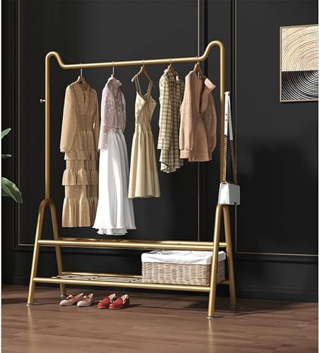 CATANK Freistehender Metall-Kleiderständer Wäscheständer mobiler Aufbewahrungs-Kleiderbügel Kleiderständer mit unterem Schuhregal Gold 120 cm