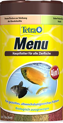 Tetra Min Menu Fischfutter - Hauptfuttermix mit 4 Spezialflocken in getrennten Kammern abwechslungsreiches Futter für alle Zierfische 250 ml Dose