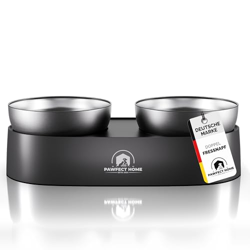 Doppelnapf Set für Katzen und kleine Hunde Erhöhte Futterstation mit 2X 500ml Edelstahl-Futternapf 15 Neigung für ergonomisches Fressen Spülmaschinenfest Lebensmittelecht - rutschfest
