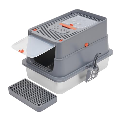 JAYEUW Katzenklo Edelstahl mit Deckel Groß Katzentoilette Geschlossen 60 41 39cm Etwa 31 2L Geeignetes Katzengewicht 15 kg Katzenstreuschaufel und Streupedal