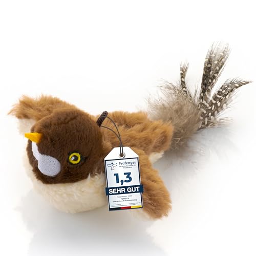 PetTec Interaktives Katzenspielzeug Elektrisch DAS ORIGINAL Selbstbeschäftigung   Katzenspielzeug mini Spatz beweglich mit Katzenminze Interactive Cat Toy Automatische Katzen Spielsachen