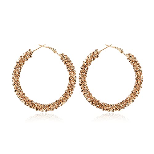 Glänzende große für Frauen Mädchen Boho große gewickelte Kreolen baumelnd leicht bequem funkelnd Hochzeit Weihnachten Geburtstag Schmuck Geschenke 50 mm Metall