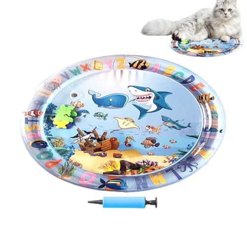 Katzenwassermatte Hundwassermatte Verdickte Wasserbett Katzenssensorische Spielzeuge Anreicherungssusse interaktives Wasserbett mit Fisch für Innen im Freien