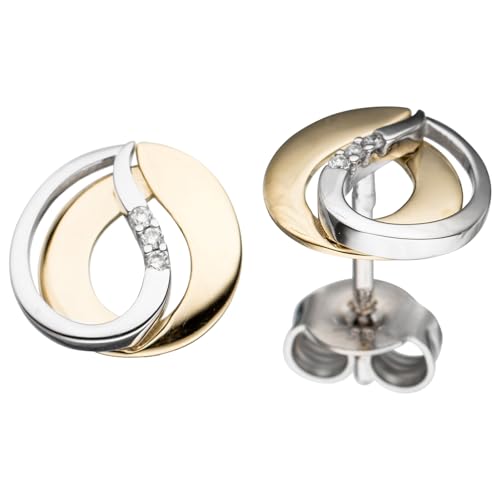 Jobo Damen-Ohrstecker aus 14 Karat 585 Gold Bicolor mit 6 Diamanten