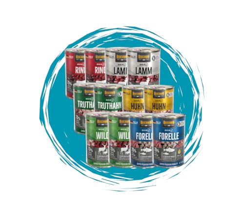 Belcando Baseline Sparpaket 2x6x400g Nassfutter Mix für Hunde mit 6 Sorten Forelle Rind Lamm Huhn Wild Ente Truthahn Premium Hundenahrung aus Deutschland ohne Zucker Soja