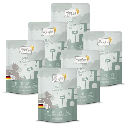MjAMjAM - Premium Nassfutter für Katzen - Quetschie Insekt mit vorzüglichem Kalb 300g 6er Pack 6 x 300g naturbelassen mit extra viel Fleisch