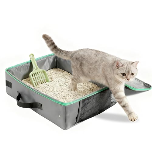 Tragbare Katzenklo Faltbare katzenklo mit Deckel katzentoilettemit Reißverschluss und Griff wasserdichte Auslaufsichere Katzen Toilette aus Oxford Stoff für Unterwegs Auto Reisen Camping Leicht