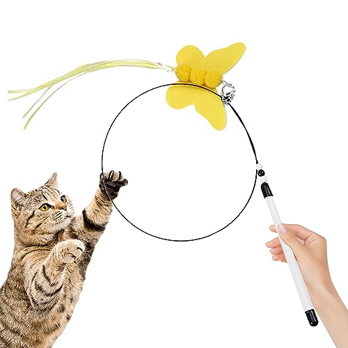 Holdes Katzen-Teaser-Zauberstab-Spielzeug Zauberstab Interaktives Spielzeug mit Schmetterlingen Flexible Kätzchen-Angelrute aus Stahldraht mit Glocke für lustiges Jagen und Trainieren