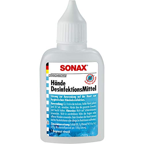 SONAX Hände-Desinfektionsmittel 50 ml hygienische Händedesinfektion zur Desinfektion gegen Viren und Bakterien Art-Nr. 04025410