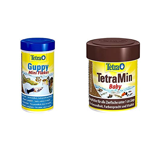 Tetra Guppy Mini Flakes ausgewogenes nährstoffreiches Flockenfutter für Guppies Verschiedene Sorten in Baby spezielles Wachstumsfutter für die Zierfischbrut bis 1 cm Länge 66 ml Dose