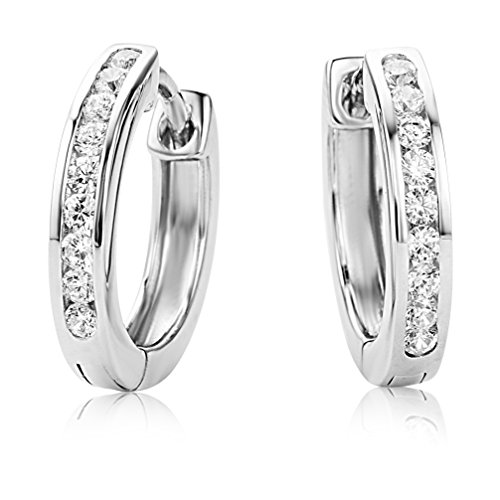Miore Ohrringe Damen Elegante Ring-Ohrringe Creolen aus 925 Sterling Silber mit 18 farblosen Zirkonia-Steinen Damenschmuck