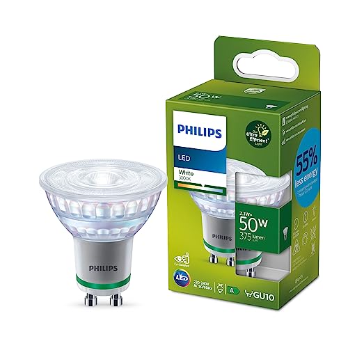Philips LED Classic ultraeffiziente GU10 Lampe 50 W LED Spot mit neutralweißem Licht energiesparende Lampe mit langer Nutzlebensdauer Energieeffizienzklasse A Klar