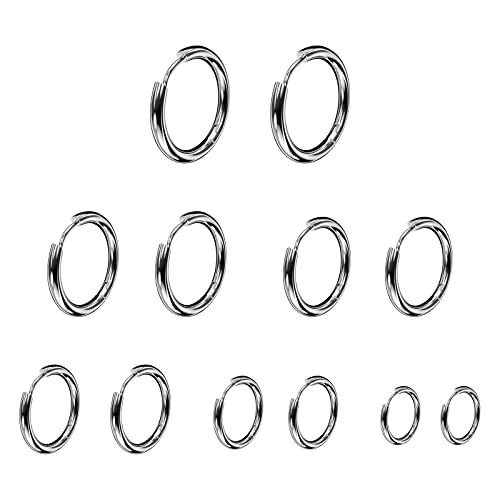 Bomtop 6 Paar Kleine Creolen Ohrringe für Damen und Herren - Silber Knorpel Edelstahl - 8 10 12 14 16 18MM
