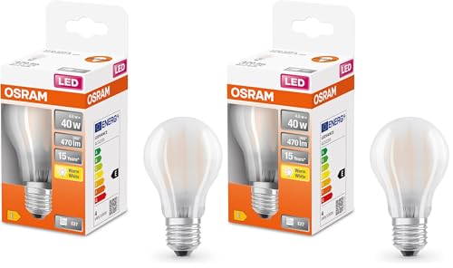 Osram LED Star Classic A40 LED Lampe für E27 Sockel Birnenform mattes Glas 470 Lumen warmweiß 2700K Ersatz für herkömmliche 40W Glühbirnen nicht dimmbar 1er-Pack White Packung mit 2