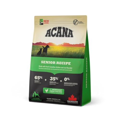 Acana Senior Recipe 2 kg Trockenfutter für Hunde-Senioren Mit 3 verschiedenen tierischen Proteinen Mit Geflügel Fisch Innereien und Knochen Ohne Getreidezutaten
