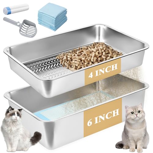 Edelstahl-Siebkasten mit Deckel Großer Siebkasten für Katzenstreu mit Kiefernpellets und kleine Katzen 6 Inch