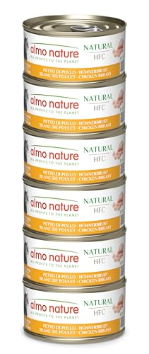 Almo Nature HFC Natural - Nassfutter für ausgewachsene Katzen - Hühnerbrust - Human Grade Glutenfrei Monoprotein - 6 x 70g