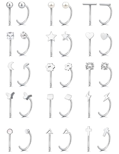 MILACOLATO 15Paar Creolen Set Edelstahl Piercing Ohr Klein Halb Huggie Creolen Ohrringe Mini Kugel Stab Stern Mond Herz Schmetterling Punkt CZ Ohrstecker Ohrknorpel Piercing Schmuck Silber