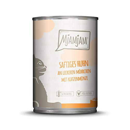 MjAMjAM - Premium Nassfutter für Katzen - saftiges Huhn an leckeren Möhrchen 1er Pack 1 x 400 g getreidefrei mit extra viel Fleisch