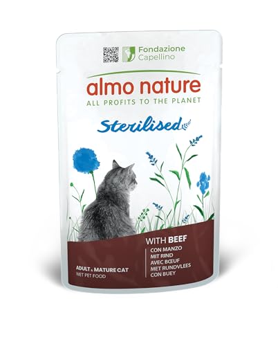 Almo Nature Functional - Sterilised - Nassfutter für Erwachsene und reife Katzen sterilised oder wenig aktiv - mit Rind - niedriger Fettgehalt feuchtigkeitsspendend - 70 g Packung mit 30