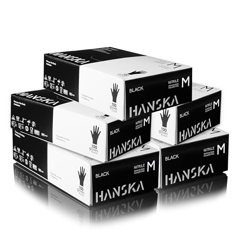 HANSKA 500 Schwarz Nitril-Einweghandschuhe puderfrei Einweg beidhändig nicht steril Gummibasis geeignet für medizinische Bereiche Handhabung von Lebensmitteln 500 M