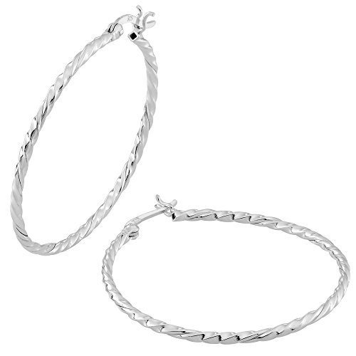 Vinani Creolen gedreht mittel Hoop rund 4 cm Sterling Silber 925 Ohrringe 2CGM