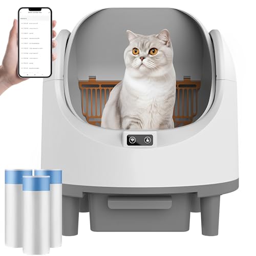Selbstreinigende Katzentoilette Oben Offene Automatisches Katzenklo Integrierter Sicherheitsschutz APP-Steuerung Self Cleaning Cat Litter Box für Mehrkatzenhaushalte