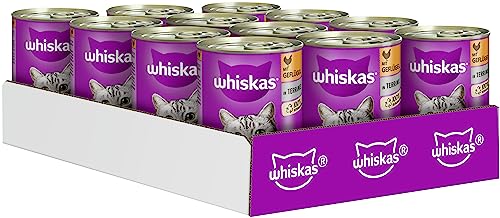 Whiskas Katzenfutter Nassfutter Adult 1 mit Geflügel in Terrine 12 Dosen 12 x 400g