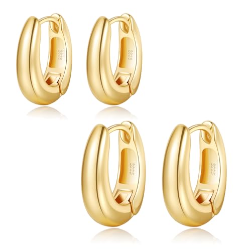 BMMYE 2 Paar klobige Gold-Creolen kleine Huggie-Ohrringe für Frauen dicke ovale klobige Gold-Creolen hypoallergene Ohrringe