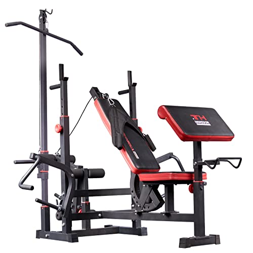 TrainHard Universal Trainingsbank Kraftstation Fitnesscenter Hantelbank mit Latzugturm Curlpult Bauchtrainer Beintariner Butterfly