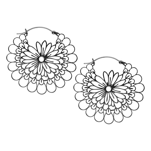 Wildcat Ohrringe - Daisy Hoops - Creolen aus Edelstahl im floralen Design wasserfest langlebig hautverträglich - schwarz