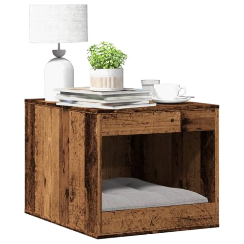 Homgoday Katzenklo Katzenschrank für Katzentoilette Katzenhaus Katzenmöbel Haustierbox Katzentoilette Beistelltisch Schrank Altholz-Optik 47x59x42 cm Holzwerkstoff