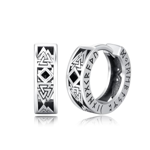 TRISHULA Wikinger Rune Ohrringe für Herren 925 Sterling Silber Wikinger Creolen Schmuck Geschenk für Männer Frauen Punk Style Ohrringe Unisex Wikinger Accessoires Geschenkidee