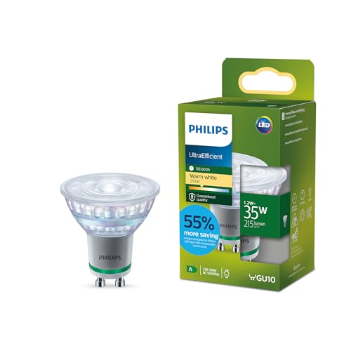 PHILIPS UltraEfficient LED GU10 Spotlampe 35W EyeComfort flimmerfrei Warmweißes Licht 2700K 215 Lumen GU10 Sockel 1er Pack