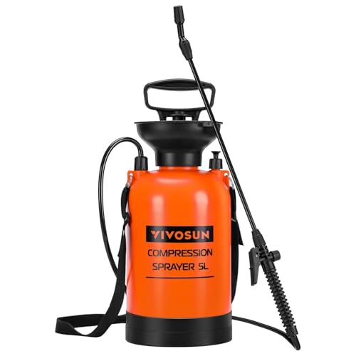 VIVOSUN 5L Drucksprüher mit Verstellbarer Düse und Trageriemen für Pflanzenbesprühen und Gartenbewässerung Pumpsprüher mit Sicherheitsventil für Garten- und Rasenpflege und Haushaltsreinigung