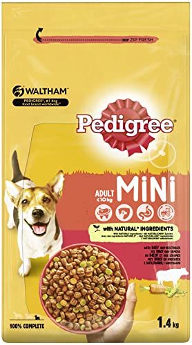 Pedigree Hundefutter Trockenfutter Adult Mini für kleine Hunde 10kg mit Rind und Gemüse 6 Beutel 6 x 1 4kg