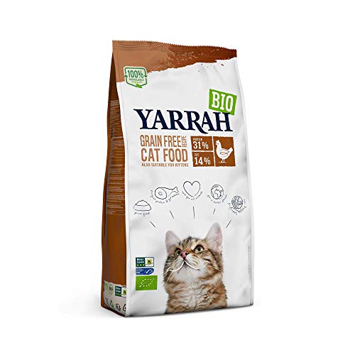 YARRAH Bio Katzenfutter trocken getreidefrei Hochwertiges Premium Trockenfutter für Katzen Hoher Nährstoffanteil Futter für Katzen jeden Alters mit Bio-Huhn und MSC Fisch 2.4kg