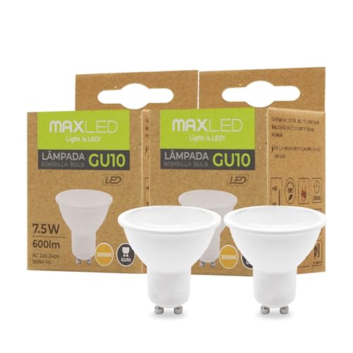 Maxled Light is Led GU10 LED Lampe 3000K Warmweiss Glühbirne 600 Lumen Strahler 7.5W Ersetzt 55W Halogenlampen LED-GU10 Spotlight Abstrahlwinkel 100 Leuchtmittel Nicht Dimmbar Birne 230V 2 Stück
