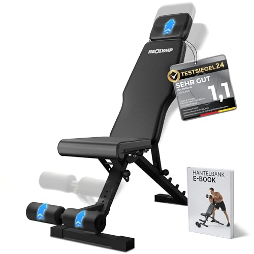 NEOLYMP für Zuhause bis 450kg belastbar verstellbar aus Carbon Optik Bezug 72 Einstellmöglichkeiten inkl. Ebook App Zugang ideal fürücken Krafttraining