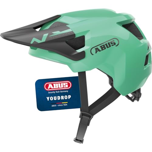 ABUS MTB-Helm YouDrop - Fahrradhelm für Kinder und Jugendliche - für den Alltag oder Touren im Gelände - mit Platz für einen Zopf - Hellgrün Größe S