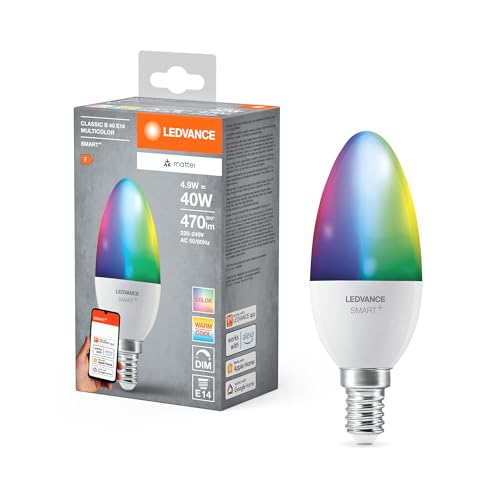 LEDVANCE SMART MATTER LED-Lampe kompatibel mit Google Alexa Apple weiße Frost-Optik 4 9W 470lm E14 Farblicht Weißlicht App- oder Sprachsteuerung bis zu 20.000 Std. Lebensdauer single pack